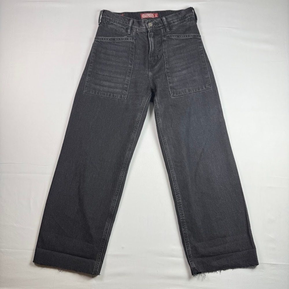 Lucky Brand Lucky Legend High Rise Wide Leg Jeans Black Frayed Hem 4/27 80318